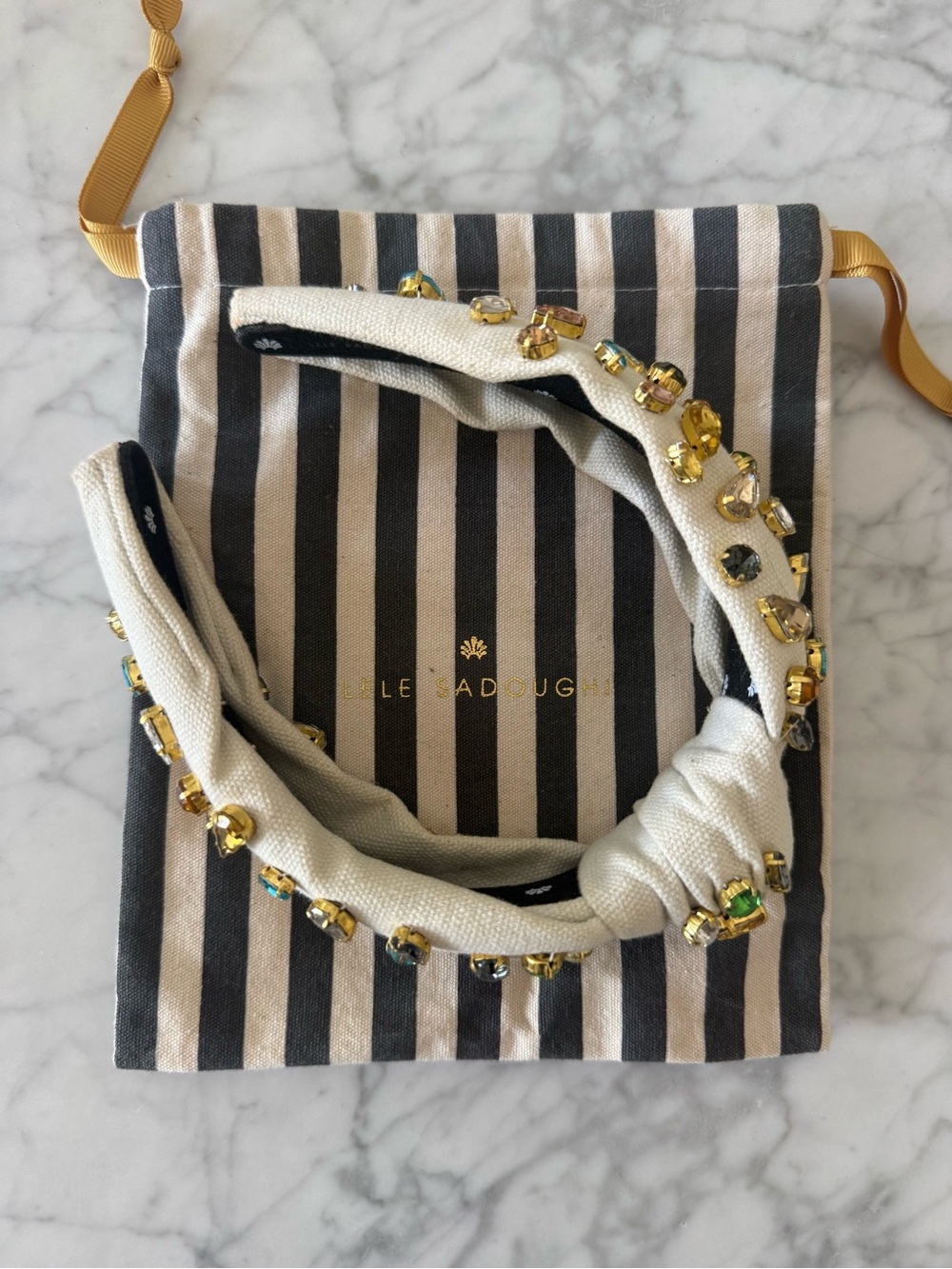 Lele Sadoughi Cream Knotted Headband with Candy Jewels